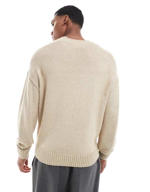 Hollister knitted boxy crew neck jumper in beige, 4 of 4
