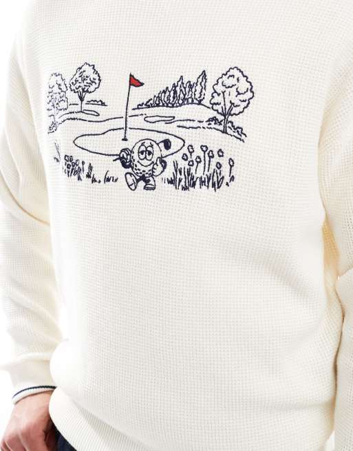 Hollister knit boxy logo sweater in beige