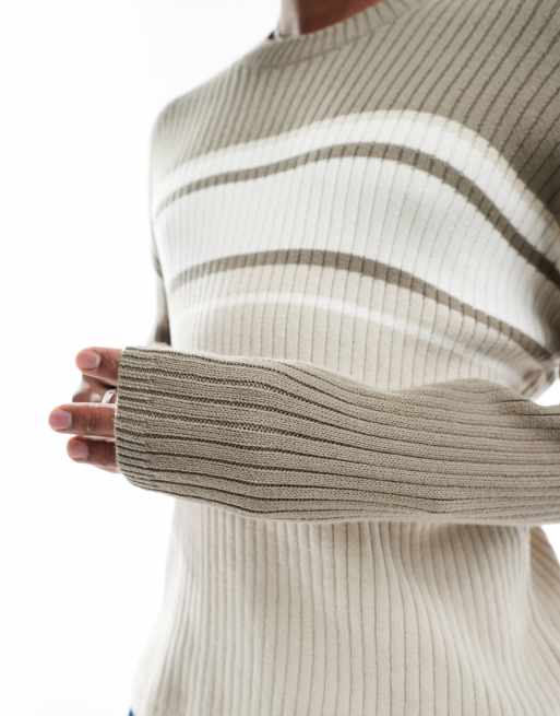 Hollister knitted boxy logo jumper with contrast panels in beige multi