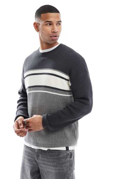 Hollister knitted boxy sweater with contrast panels in navy multi - view 1