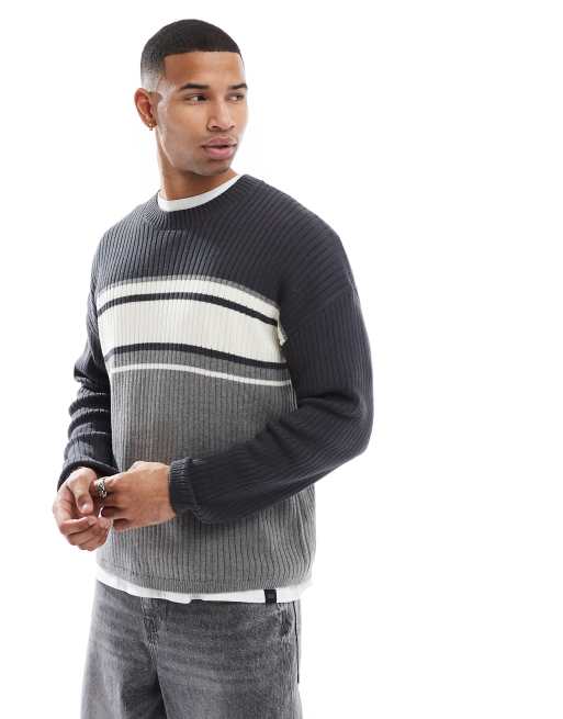 Hollister knitted boxy sweater with contrast panels in navy multi