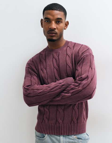 Hollister knitted cable knit jumper in burgundy - view 1