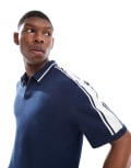 [Hollister] Hollister knitted contrast collar preppy polo top in navy XS NAVY