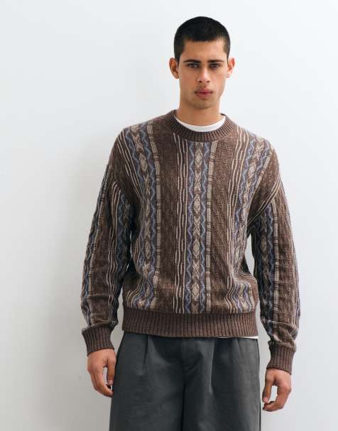 Hollister knitted crew neck jumper in brown fairlisle - view 1