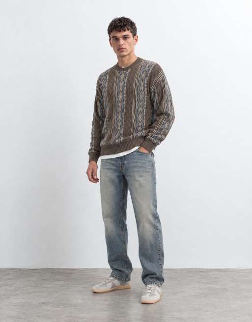 Hollister knitted crew neck jumper in brown fairlisle, 10 of 10