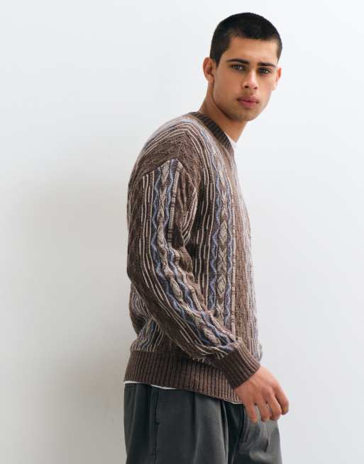 Hollister knitted crew neck jumper in brown fairlisle, 3 of 10