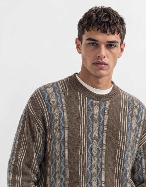 Hollister knitted crew neck jumper in brown fairlisle, 6 of 10