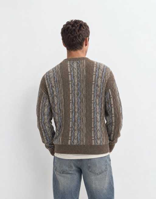 Hollister knitted crew neck jumper in brown fairlisle, 7 of 10