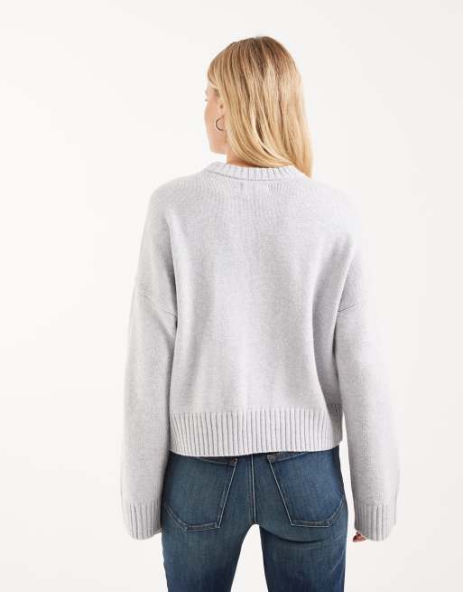 Hollister knitted crew neck jumper in light grey, 4 of 4
