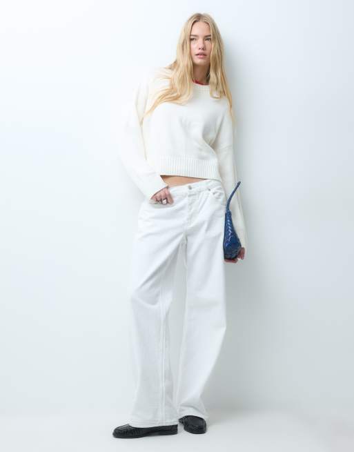Hollister knitted crew neck sweater in white, 2 of 4