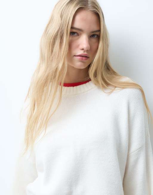 Hollister knitted crew neck sweater in white, 3 of 4