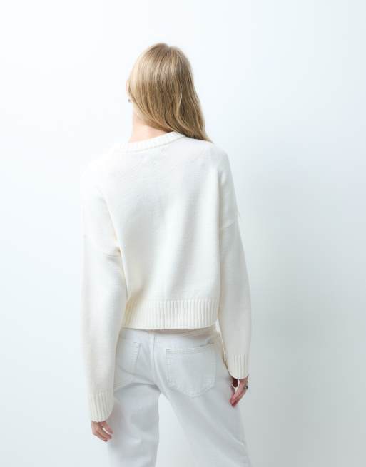 Hollister knitted crew neck sweater in white, 4 of 4