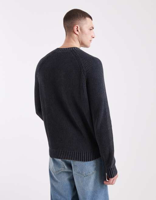 Hollister knitted fisherman jumper in charcoal, 3 of 5