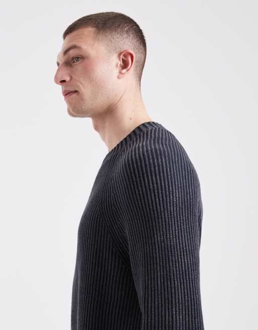 Hollister knitted fisherman jumper in charcoal, 4 of 5