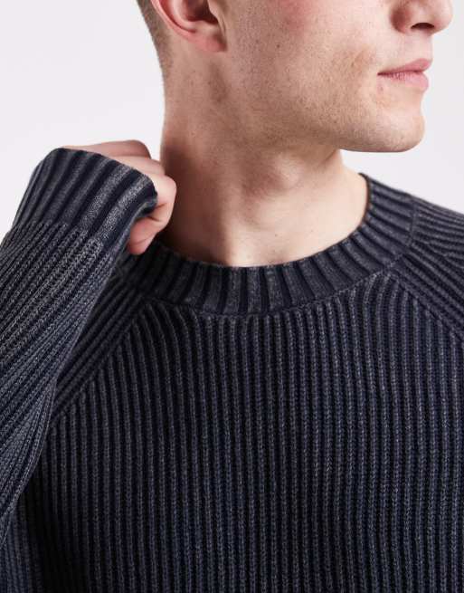 Hollister knitted fisherman jumper in charcoal, 5 of 5