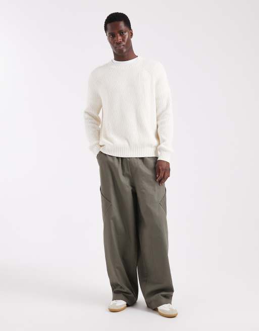 Hollister knitted fisherman jumper in cream, 2 of 5