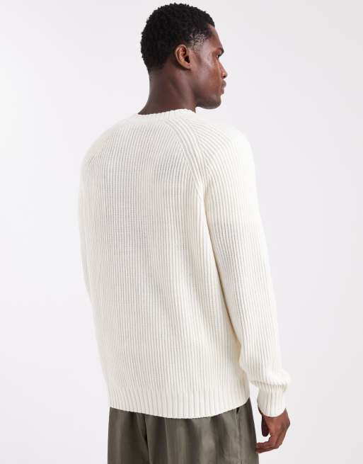 Hollister knitted fisherman jumper in cream, 3 of 5