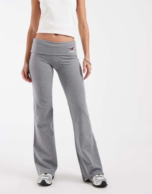 Hollister knitted fold over flared joggers in grey, 2 of 5