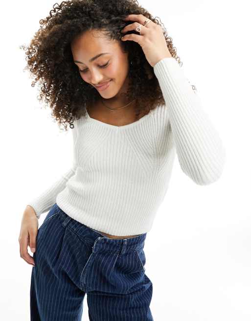 Hollister knitted jumper in cream ASOS