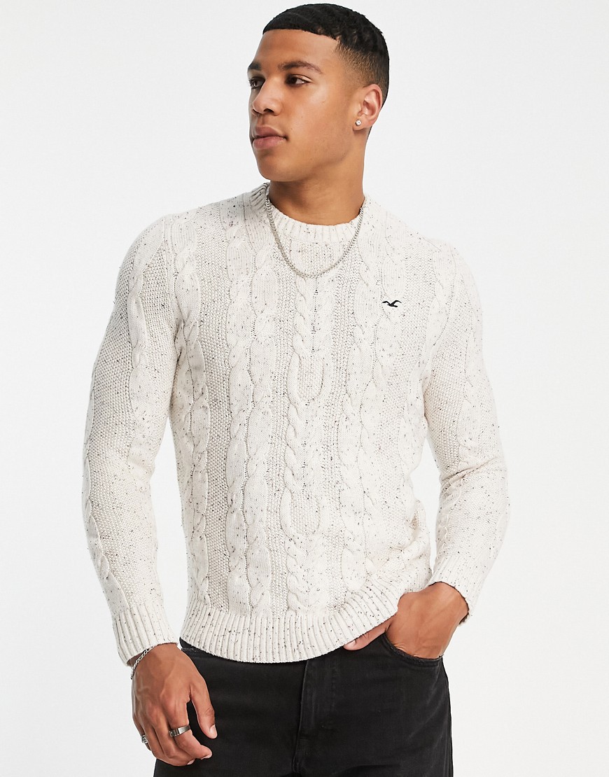 Hollister Knitted Jumper In Stone-Neutral