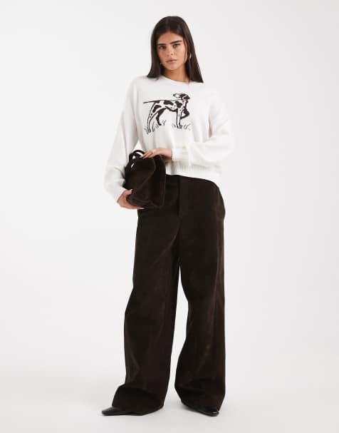 Hollister knitted jumper with dog graphic in white - view 1