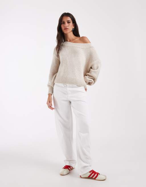 Hollister knitted off shoulder jumper in cream, 2 of 4