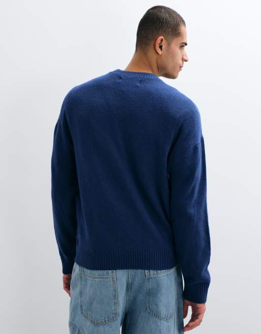 Hollister knitted oversized crew neck jumper in blue, 3 of 5