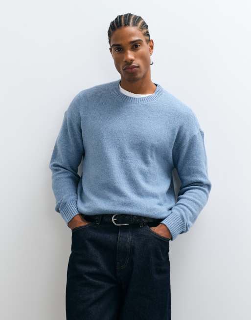 Hollister knitted oversized crew neck jumper in powder blue, 1 of 5