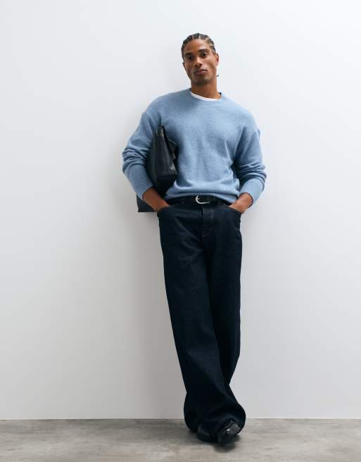 Hollister knitted oversized crew neck jumper in powder blue, 2 of 5