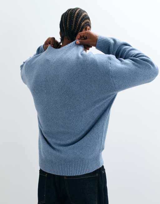 Hollister knitted oversized crew neck jumper in powder blue, 3 of 5