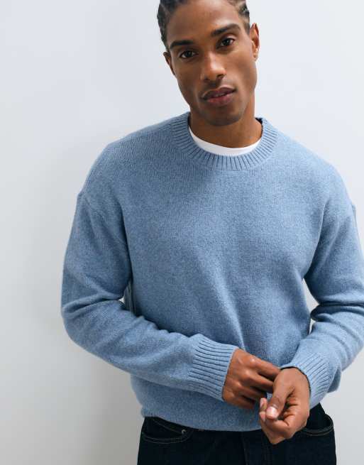 Hollister knitted oversized crew neck jumper in powder blue, 4 of 5