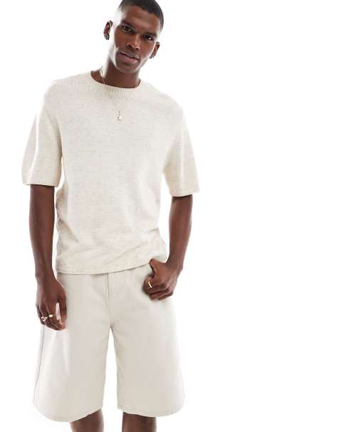 Hollister knitted short sleeve top in beige - view 1