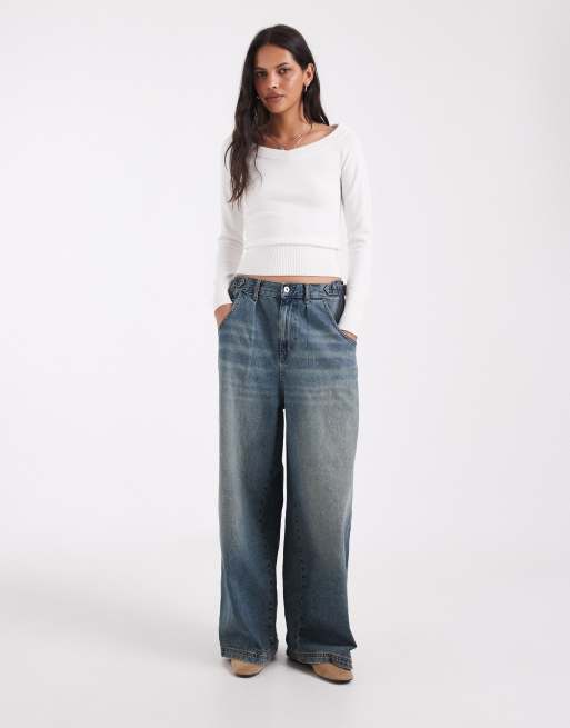 Hollister knitted slim off shoulder sweater in white, 3 of 4