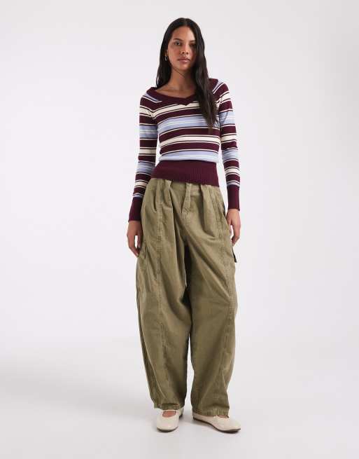 Hollister knitted slim off-the-shoulder sweater in multi stripe, 3 of 4