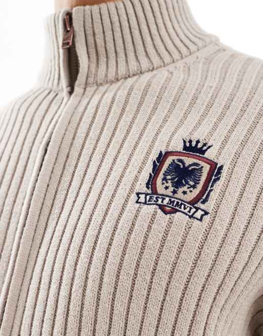 Hollister knitted zip through cardigan in beige, 4 of 4