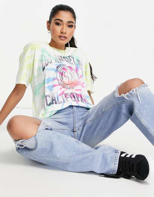 Hollister – Kolorowy T-shirt oversize z efektem tie-dye w stylu vintage