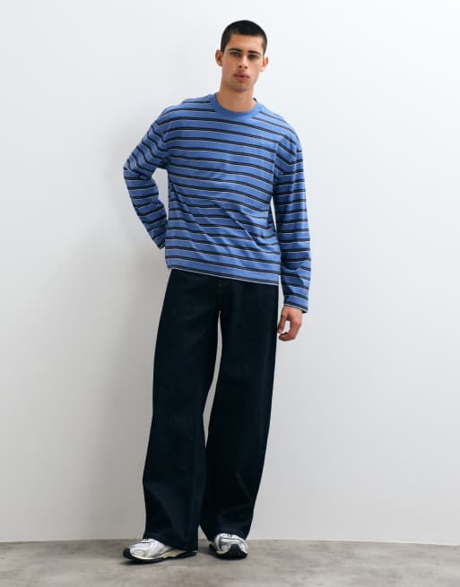 Hollister kraftig boxy langærmet T-shirt i blåstribet, 3 af 8