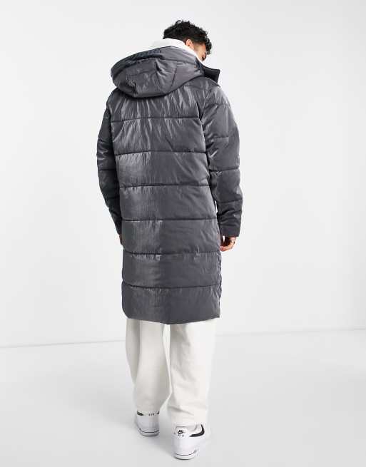 Hollister - Kraftig og iriserende hvid dyne-parka i longline-form med hætte, 2 af 4