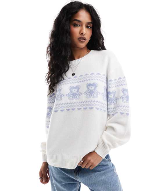 Hollister – Kremowy sweter z okrągłym dekoltem w skandynawski wzór