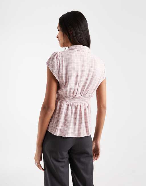 Hollister kurzärmliges Babydoll-Hemd in rosa kariert, 4 von 4