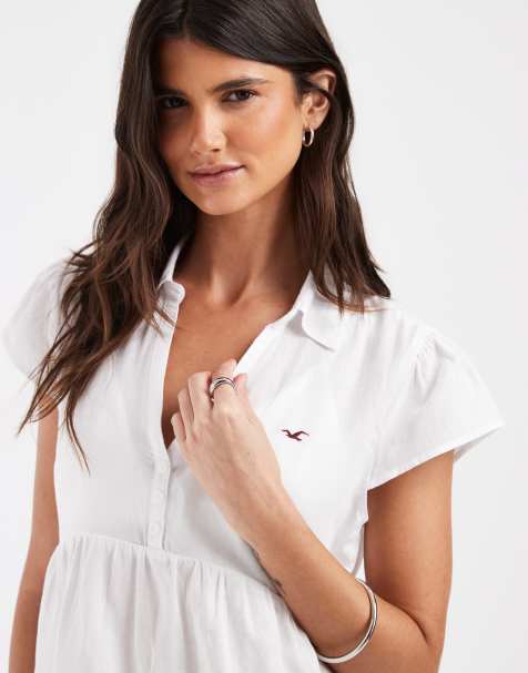 Hollister kurzärmliges Babydoll-Hemd in Weiß - view 1