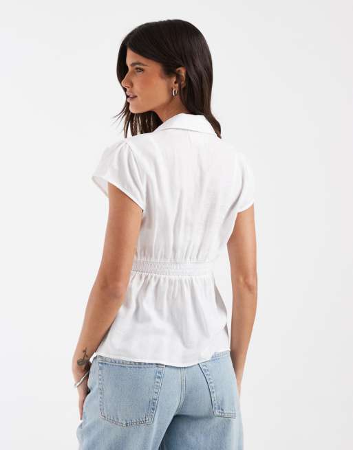 Hollister kurzärmliges Babydoll-Hemd in Weiß, 4 von 4
