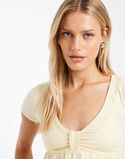 Hollister – Kurzärmliges Babydoll-Oberteil in Gelb, 2 von 4
