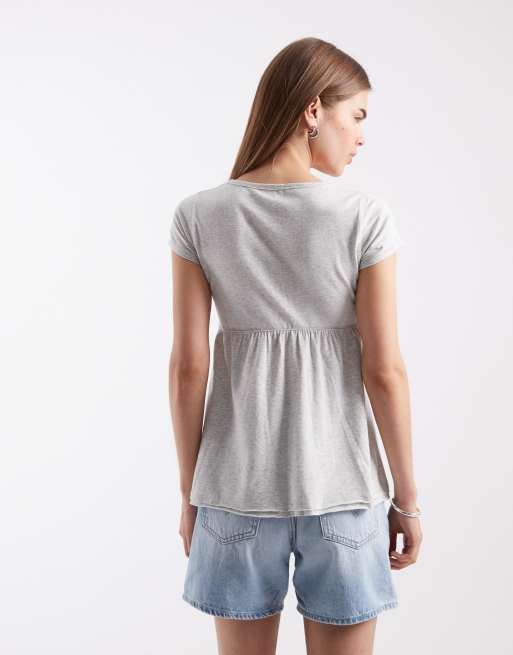 Hollister – Kurzärmliges Babydoll-Oberteil in Grau, 3 von 4