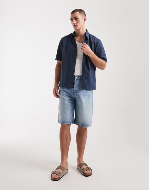 Hollister – Kurzärmliges Hemd aus Leinenmix in Blau, 2 von 5