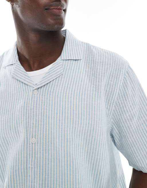 Hollister – Kurzärmliges Hemd in Blau mit Strukturstreifen, 3 von 4