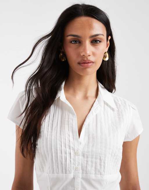 Hollister – Kurzärmliges Hemdbluse in Weiß mit Rückenschnürung, 3 von 4