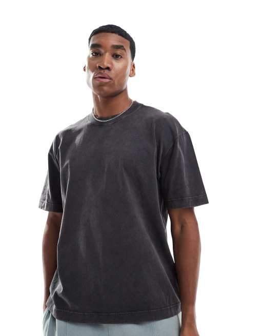 Hollister – Kurzärmliges, kastiges T-Shirt in verwaschenem Schwarz