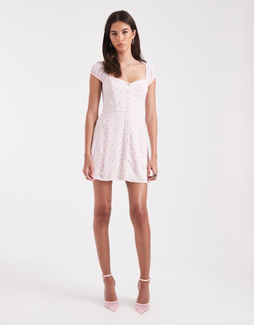 Hollister – Kurzärmliges Minikleid mit rosa Blumenmuster und Knopfleiste, 3 von 4