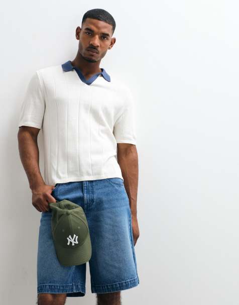 Hollister – Kurzärmliges Oversize-Polohemd aus Strick in Weiß mit kontrastierendem Kragen - view 1